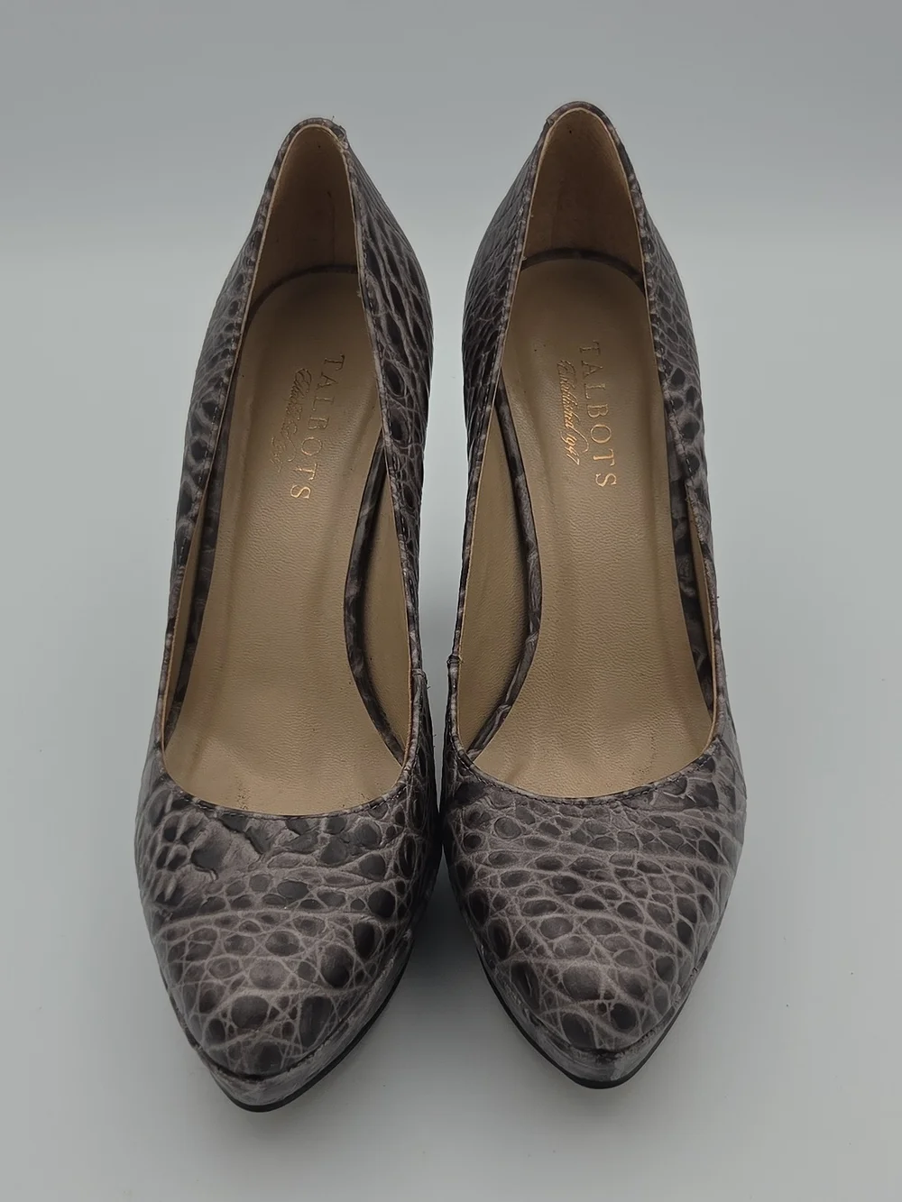 Talbots Gray Croc-Print Pointed-Toe Pumps Size 8B